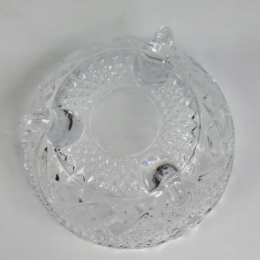 Vintage Pressed Glass Footed Candy Dish with Lid Frosted Rose Diamond Cut Clear